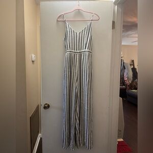 American Eagle Outfitters Cream and Grey Striped jumpsuit SIZE MED